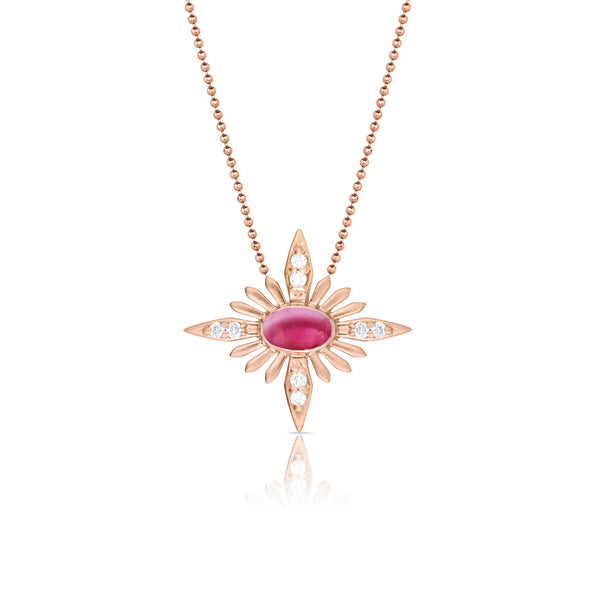 Dominique Cohen pink tourmaline + diamond celestial delicate pendant necklace <span class='visuallyhidden'>Text, call 323-404-2959 for shopping help.</span>